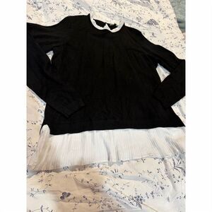 Adrianna Papell Women's Black Sweater L White Collar Long Sleeve